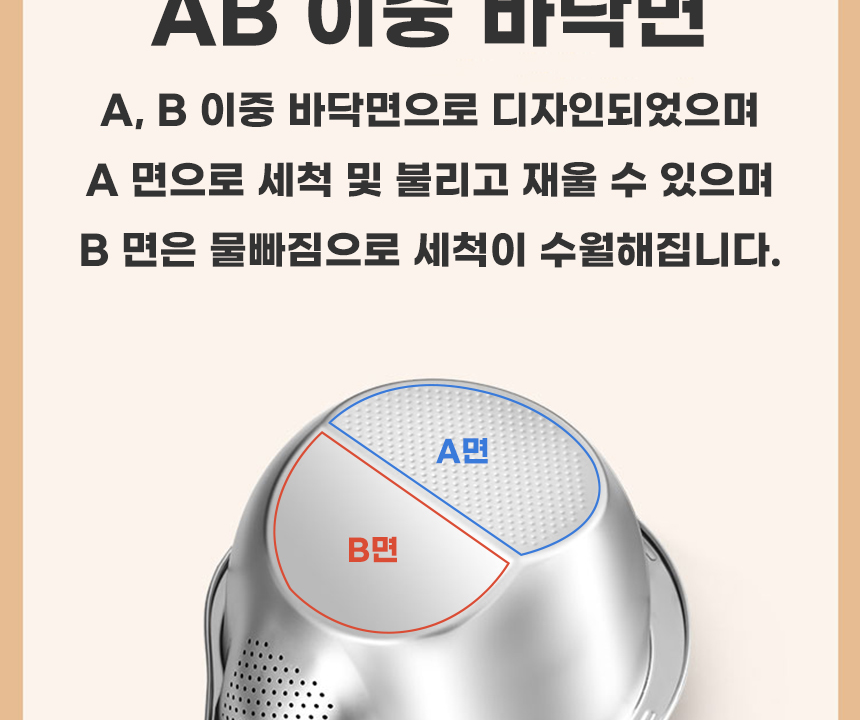 신흥클라스 쌀 세척볼 AB 이중 바닥면 구조 - A면 엠보싱 세척용, B면 타공 물빠짐용