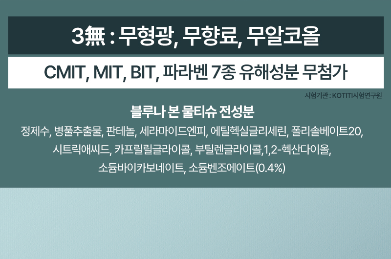 블루나 본 물티슈 전성분과 3무 표기
