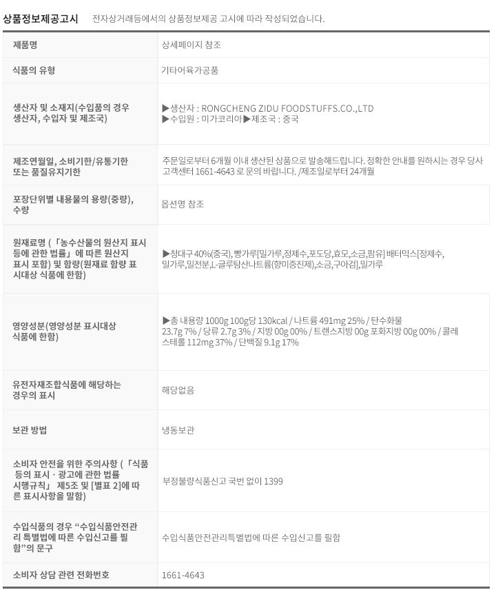 푸드앳홈 냉동 생선까스 상품정보제공고시, 원재료와 영양성분