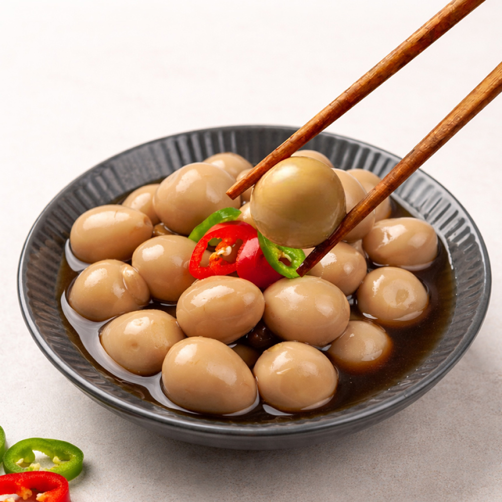 메추리알 장조림 보관은 실온, 대신 1kg 중 절반은 국물이에요 — 맛꾼 메추리알 장조림 1kg 2개