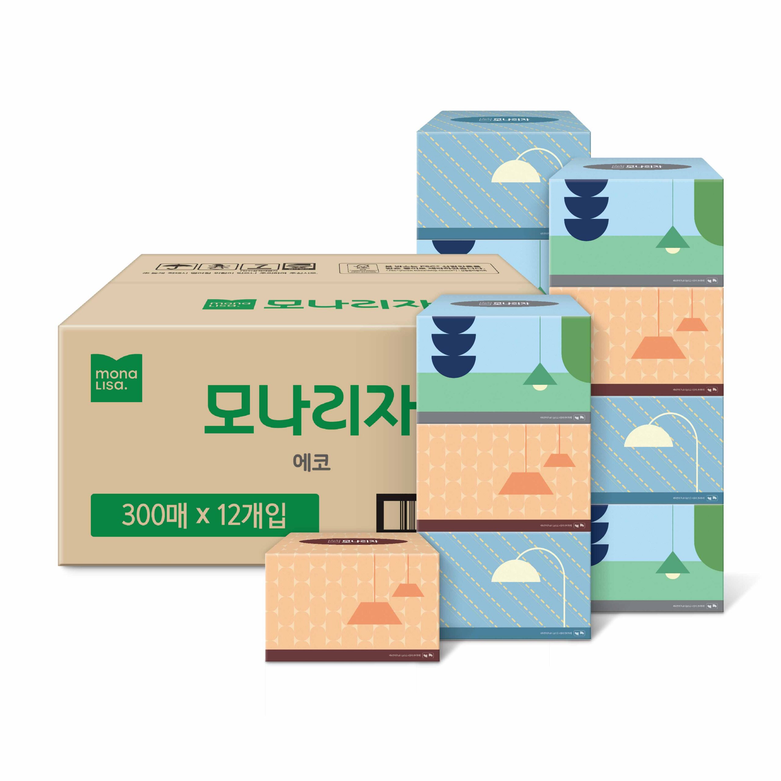 각티슈 원단생산지, 표시사항엔 인도네시아라고 적혀 있어요 — 모나리자 에코 300매 12입